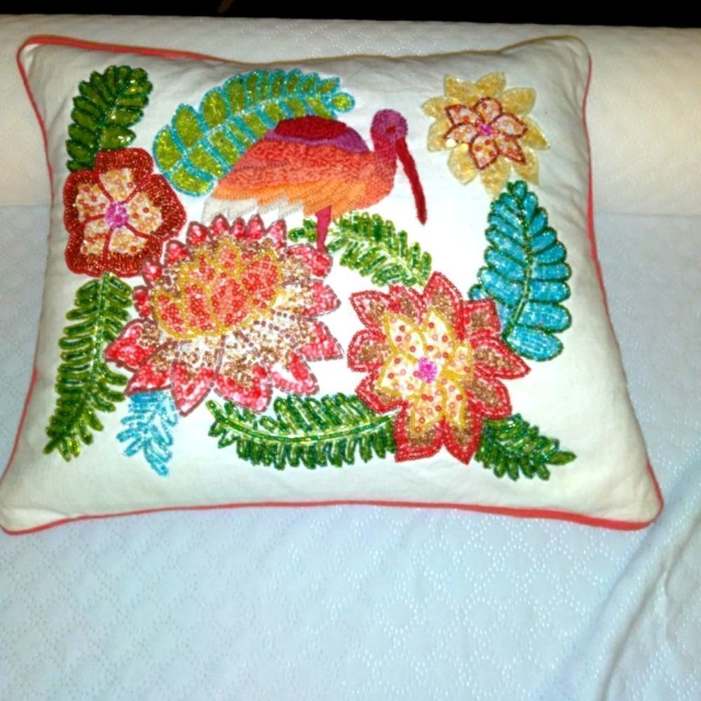 Beautiful Pelican Multicolor Embellished Decorative Throw Pillow